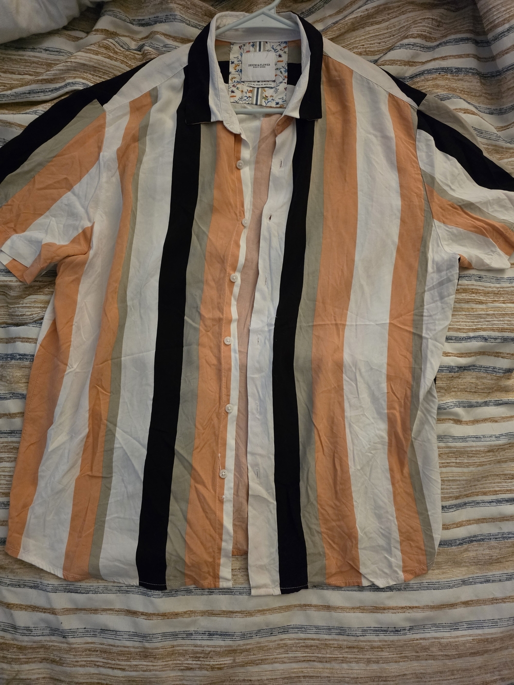 Denim & Flower Peach, Black & White Vertical Stripe Button-Down Shirt
